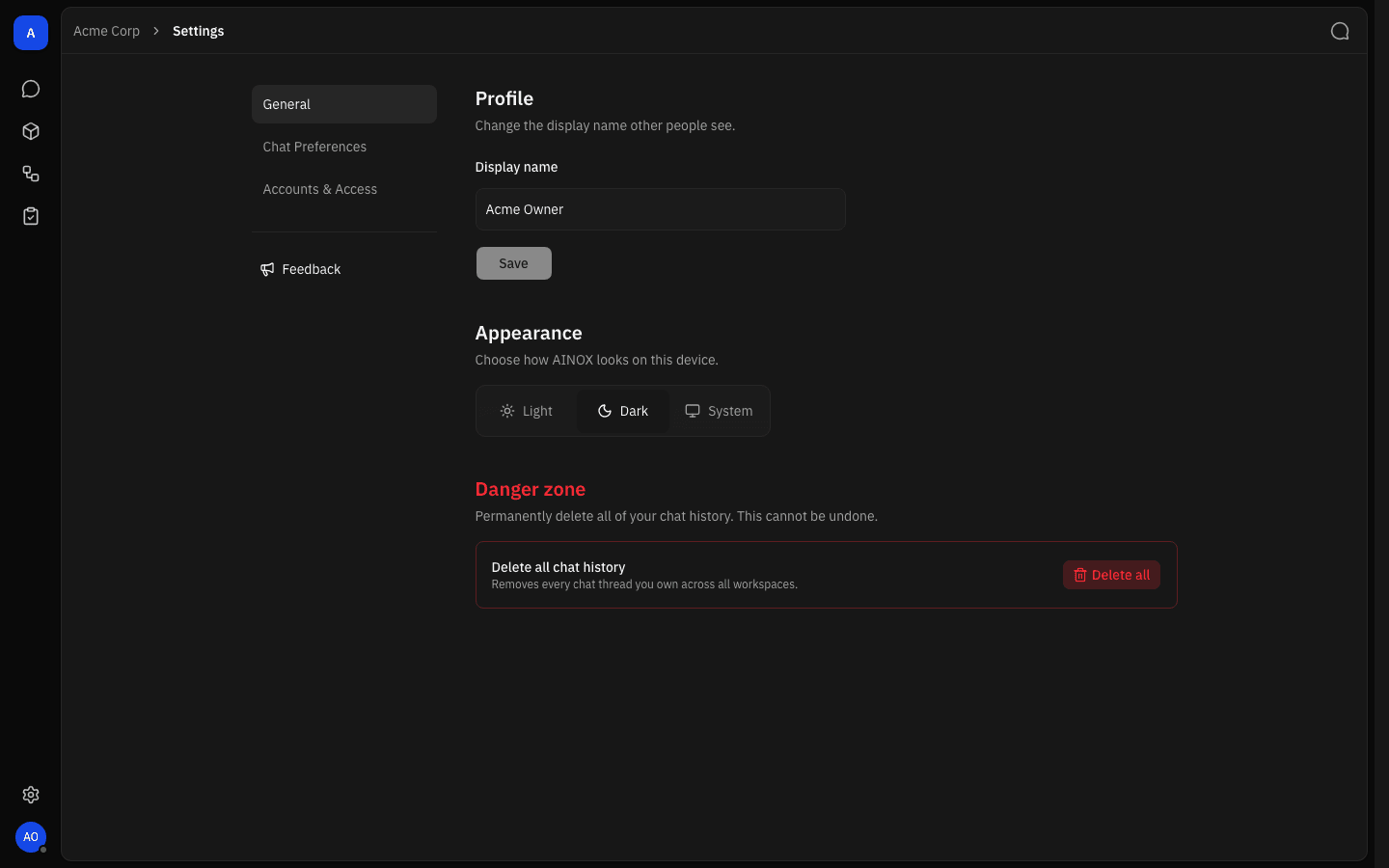 The app in dark theme after choosing Dark