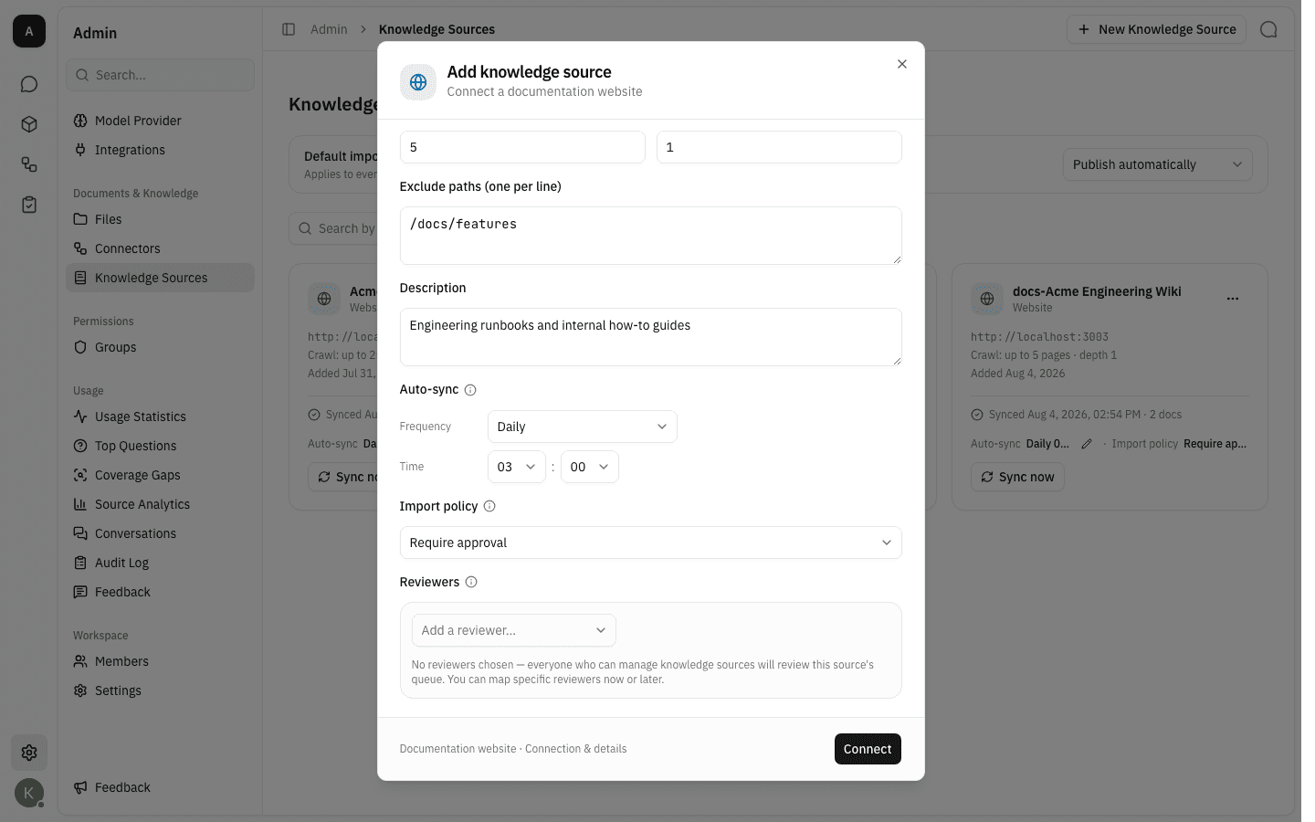 The Reviewers field shown under Require approval, with no reviewer chosen