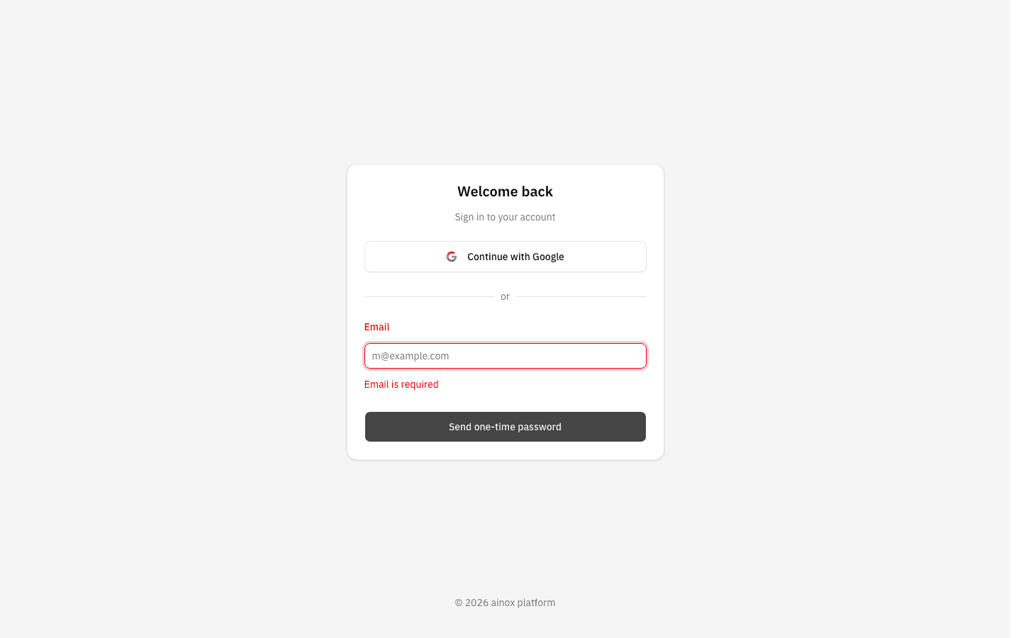 The sign-in screen showing the field outlined in red with "Email is required" underneath