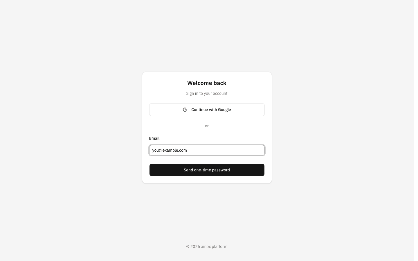 The sign-in screen with "you@example.com" filled into the Email field